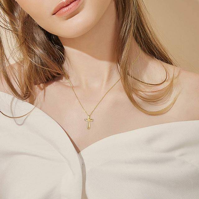 Collana con ciondolo a croce con zirconia cubica in oro 14K-2