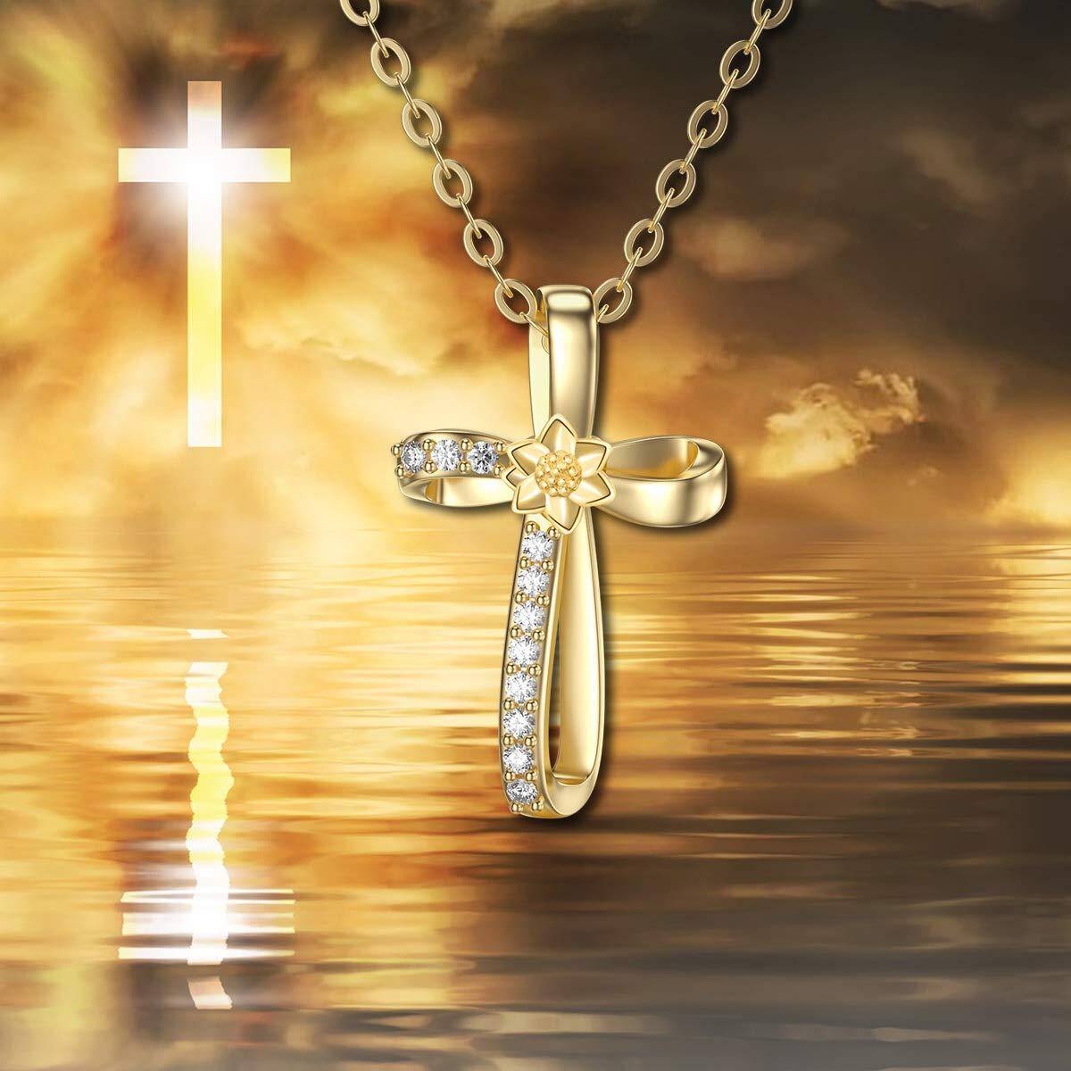 14K Gold Cubic Zirconia Cross Knot Pendant Necklace-5