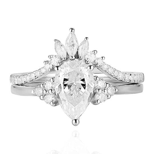 Pesonalized Sterling Silver Marquise Pear Cut Moissanite Engagement Ring Set for Women