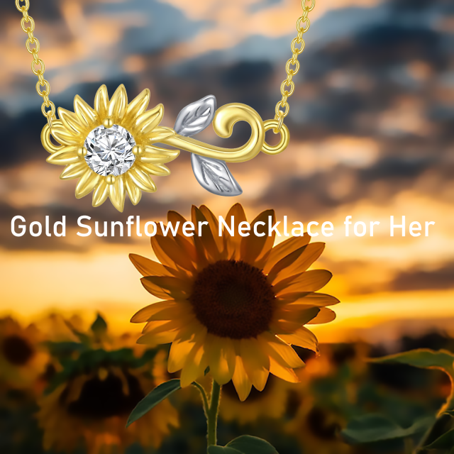 14K Gold kreisförmig Cubic Zirkonia Sonnenblume Anhänger Halskette-4