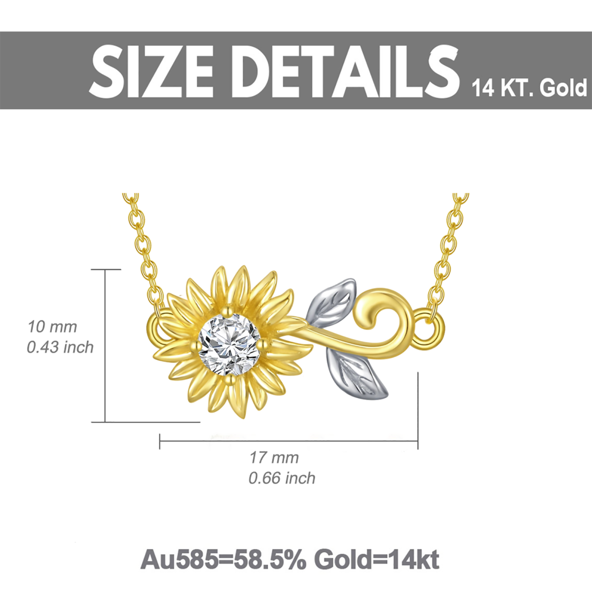 14K Gold Circular Shaped Cubic Zirconia Sunflower Pendant Necklace-6