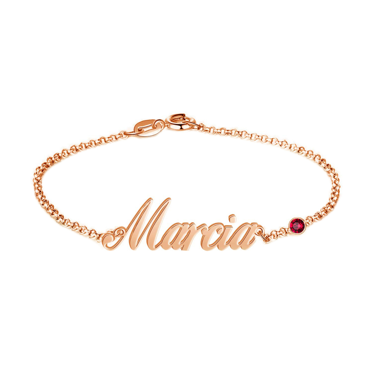 Sterling Silver with Rose Gold Plated Cubic Zirconia Personalized Birthstone & Personalized Classic Name Pendant Bracelet-1