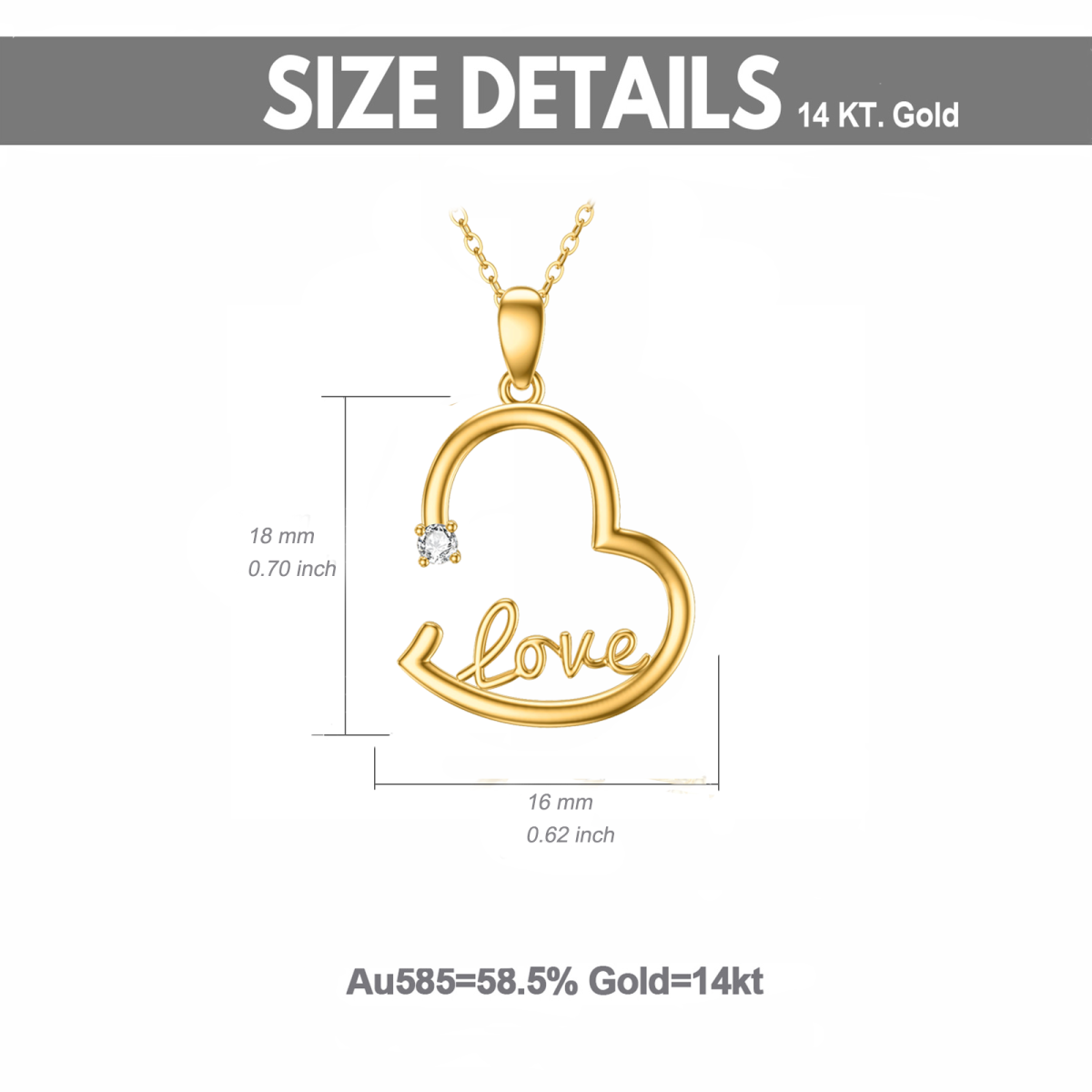 14K Gold Round Diamond Heart Anhänger Halskette mit eingraviertem Wort-6