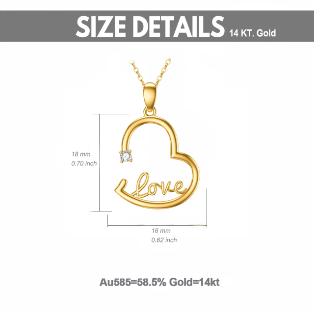 14K Gold Round Diamond Heart Pendant Necklace with Engraved Word-5