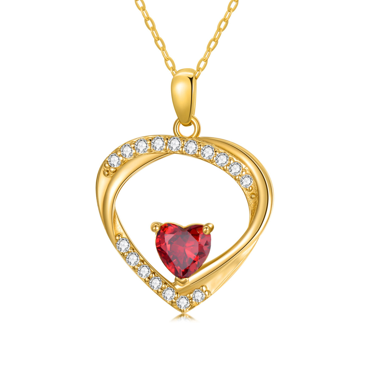 14K Gold Heart Shaped Cubic Zirconia Heart Pendant Necklace-1