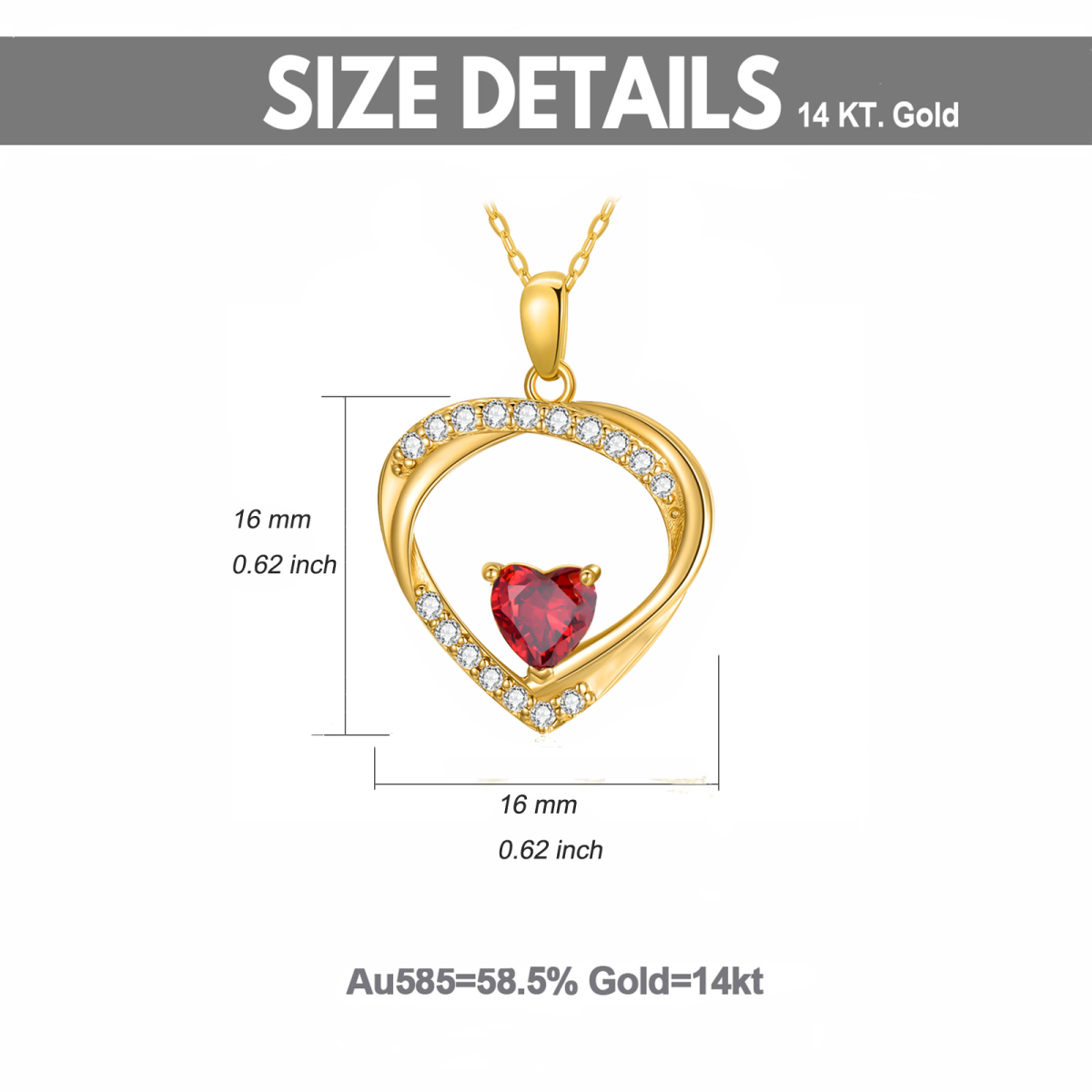 14K Gold Heart Shaped Cubic Zirconia Heart Pendant Necklace-6