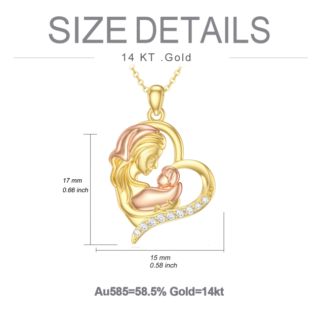 Colar com pingente de coração de zircão em ouro 14K como presente de aniversário do dia das mães-4