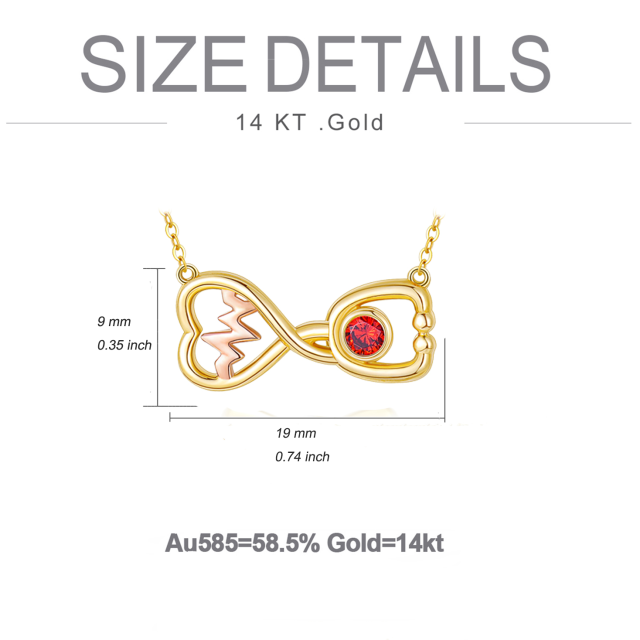 Colar com pingente de estetoscópio, símbolo do infinito, eletrocardiograma de zircônia cúbica em formato circular de ouro 14K-4