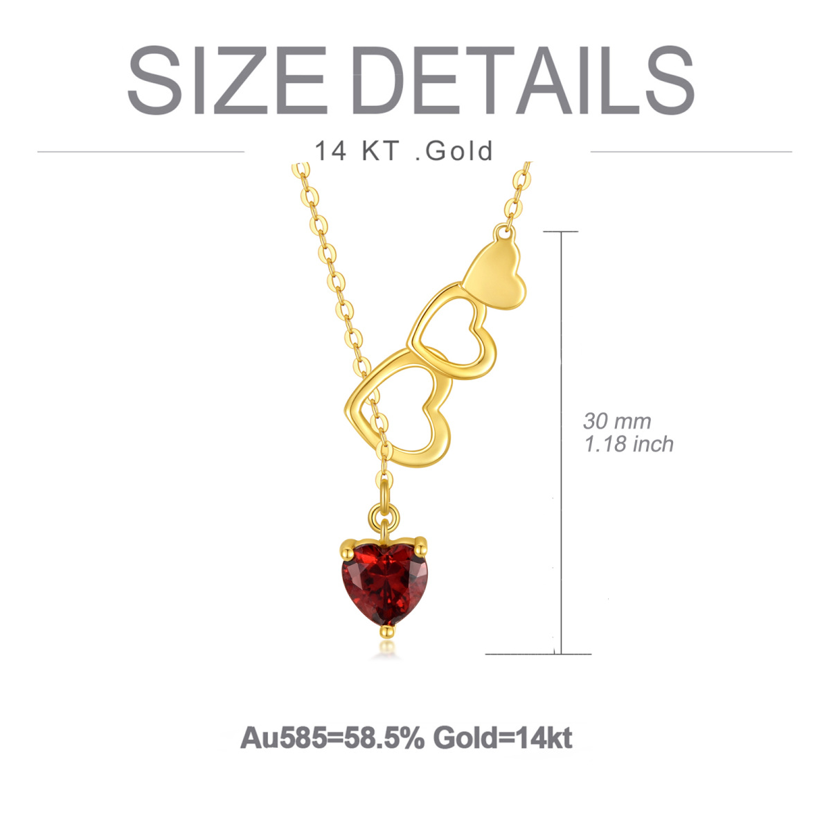 14K Gold Heart Shaped Cubic Zirconia Heart With Heart Adjustable Y Necklace-6