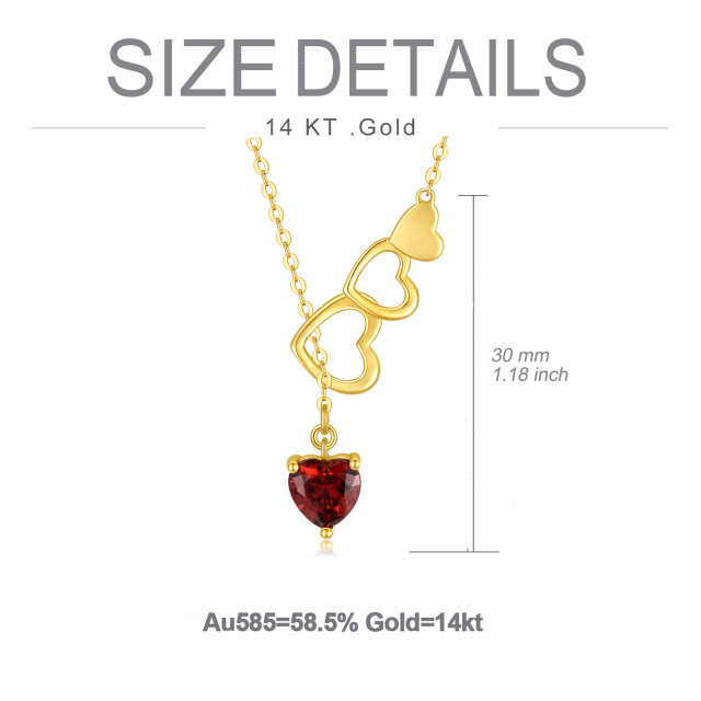 14K Gold Heart Shaped Cubic Zirconia Heart With Heart Adjustable Y Necklace-5