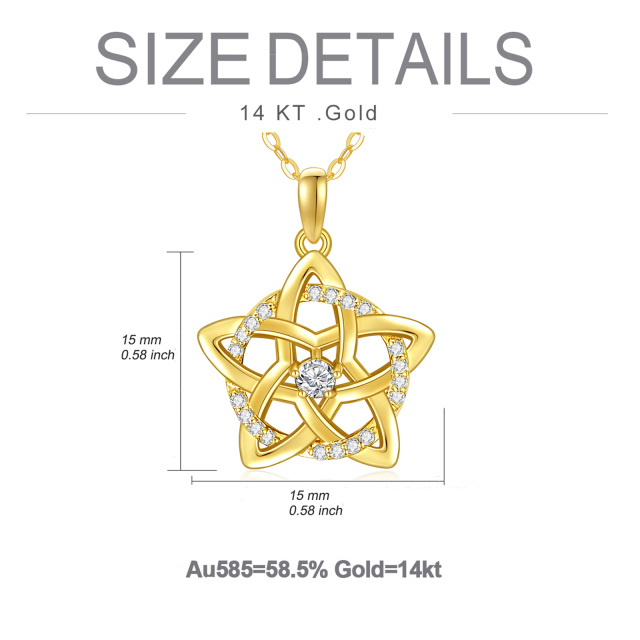 14K Gold Circular Shaped Moissanite Pentagram & Round Pendant Necklace-4