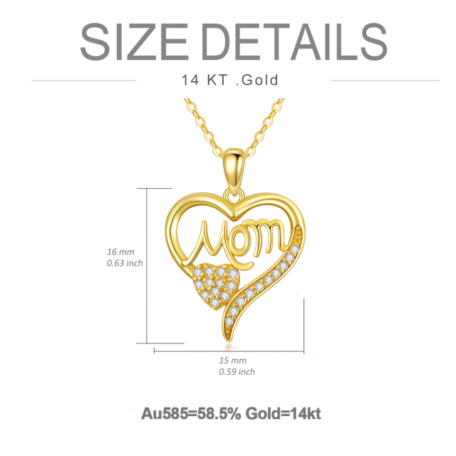 14K Gold Cubic Zirconia Heart With Heart Pendant Necklace with Engraved Word-5