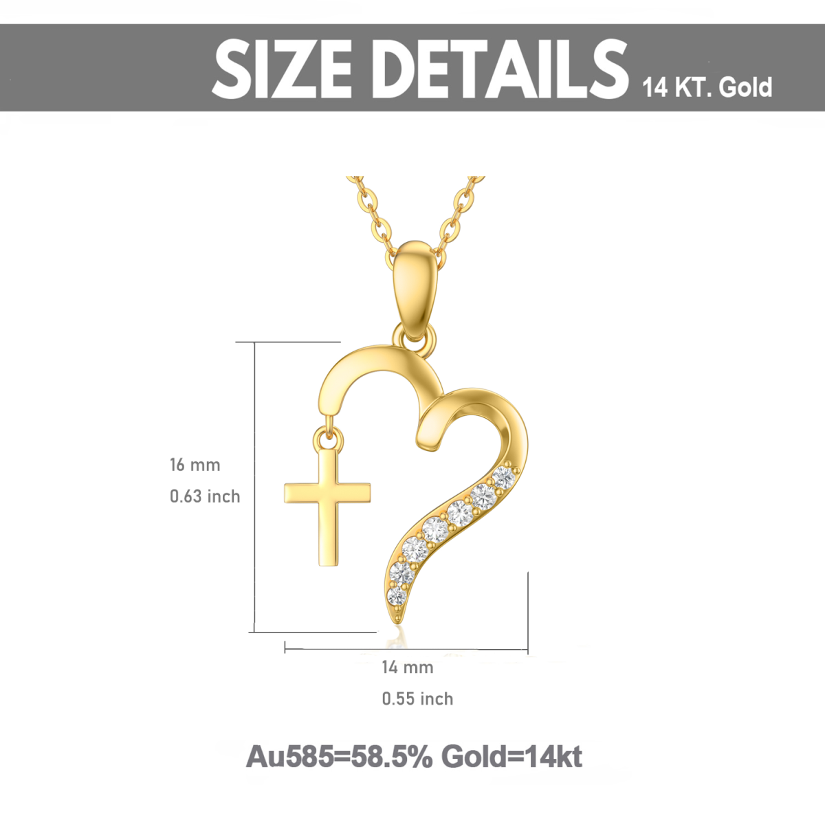 14K Gold Cubic Zirconia Cross & Heart Pendant Necklace-6