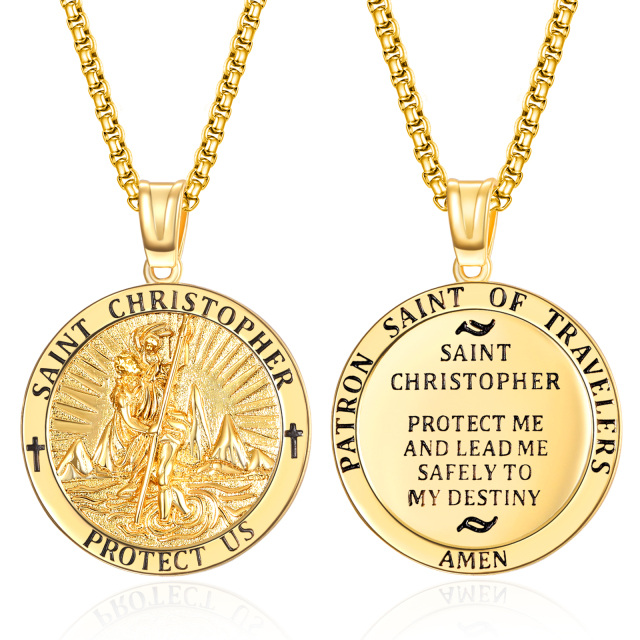 Sterling Silver with Yellow Gold Plated Saint Christopher Pendant Necklace-1