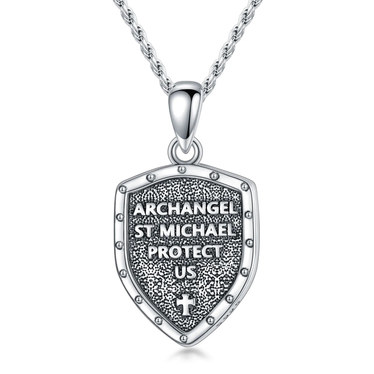 Collier en argent sterling Abalone Shellfish Saint Michael Shield Pendant Necklace with Engraving Words-8