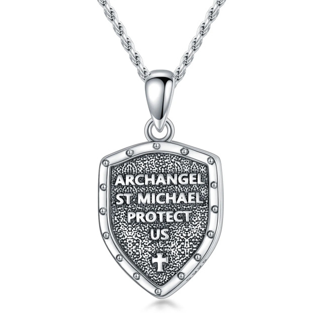 Collier en argent sterling Abalone Shellfish Saint Michael Shield Pendant Necklace with Engraving Words-7