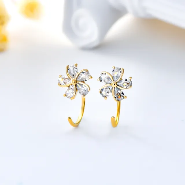 14K Gold Cubic Zirconia Cherry Blossom Stud Earrings-2