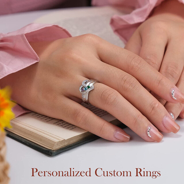 Sterling Silver Heart Personalized Engraving & Birthstone Class Ring-1