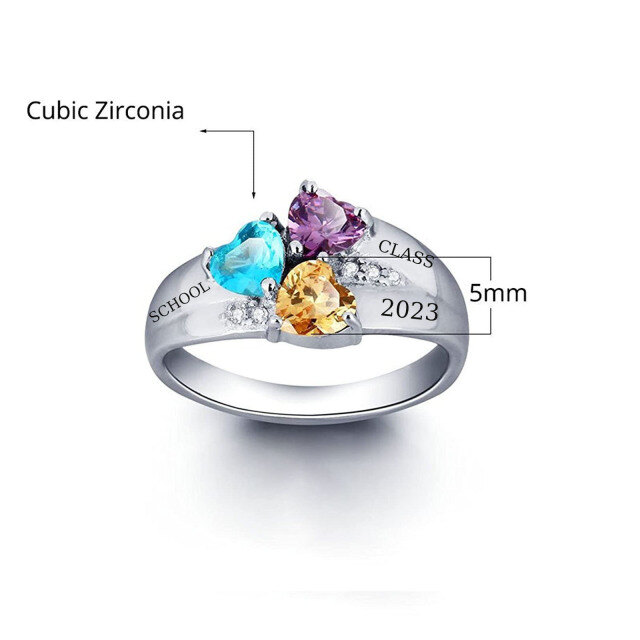 Prata esterlina Persaonzlied Heart Birthstone & Engraving Name Ring-1