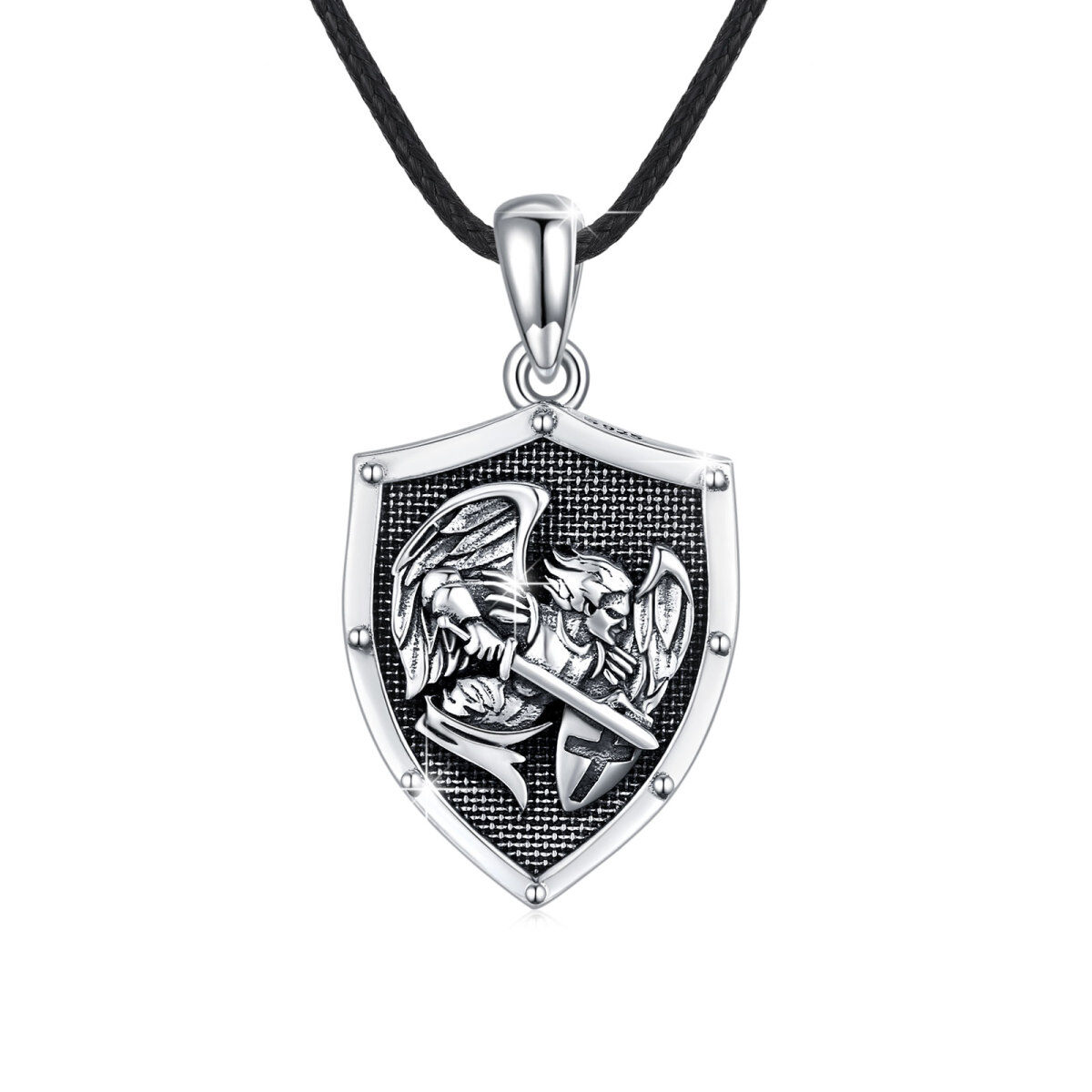 Sterling Silver Saint Michael Cross Shield Pendant Necklace-1