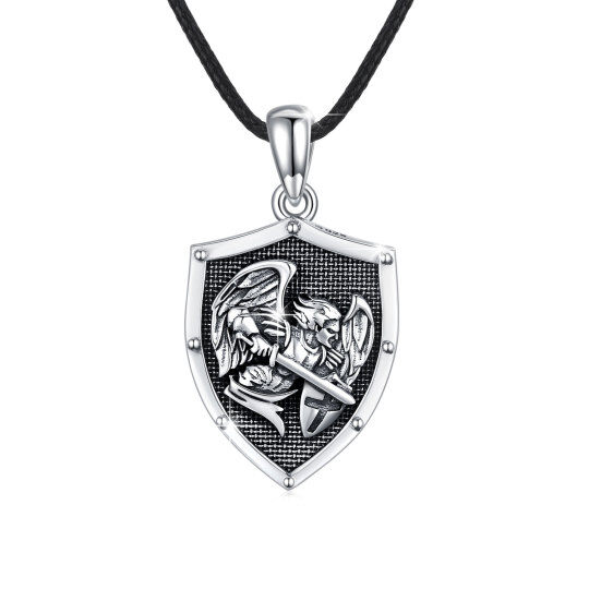 Sterling Silver Saint Michael Cross Shield Pendant Necklace