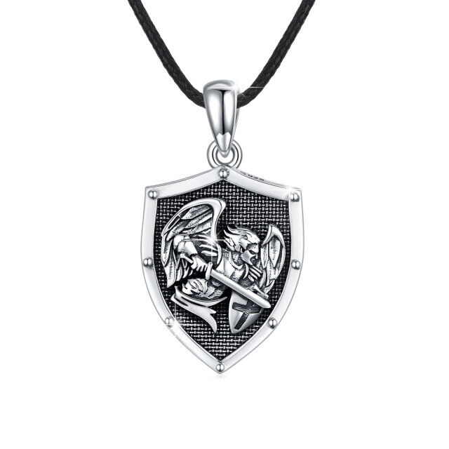 Collier en argent sterling avec pendentif en forme de bouclier à la croix de Saint-Michel-1