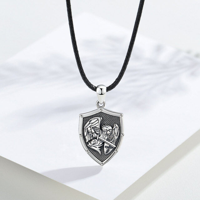 Collier en argent sterling avec pendentif en forme de bouclier à la croix de Saint-Michel-10