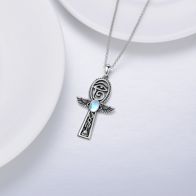 Collier en argent sterling avec pendentif Ankh et Oeil d'Horus en pierre de lune ovale-3