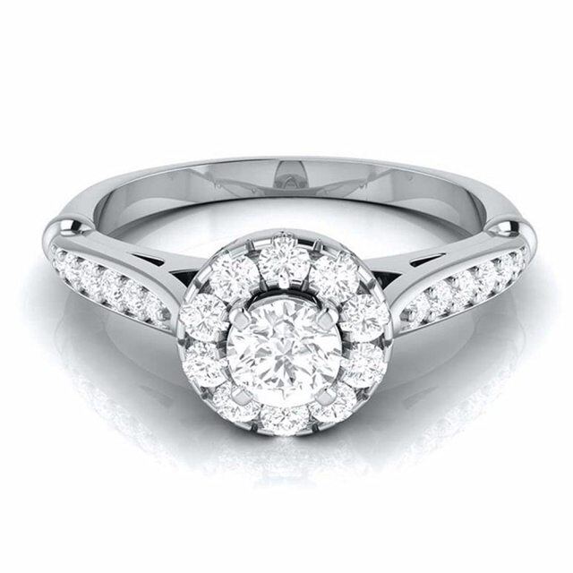 10K White Gold Circular Shaped Moissanite Personalized Engraving Engagement Ring-1