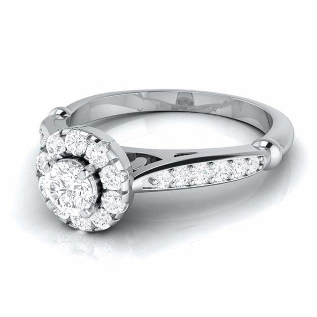 10K White Gold Circular Shaped Moissanite Personalized Engraving Engagement Ring-2