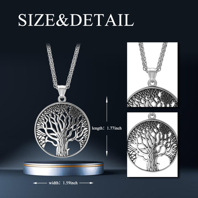 Collier pendentif arbre de vie en acier inoxydable plaqué argent rétro pour hommes-2