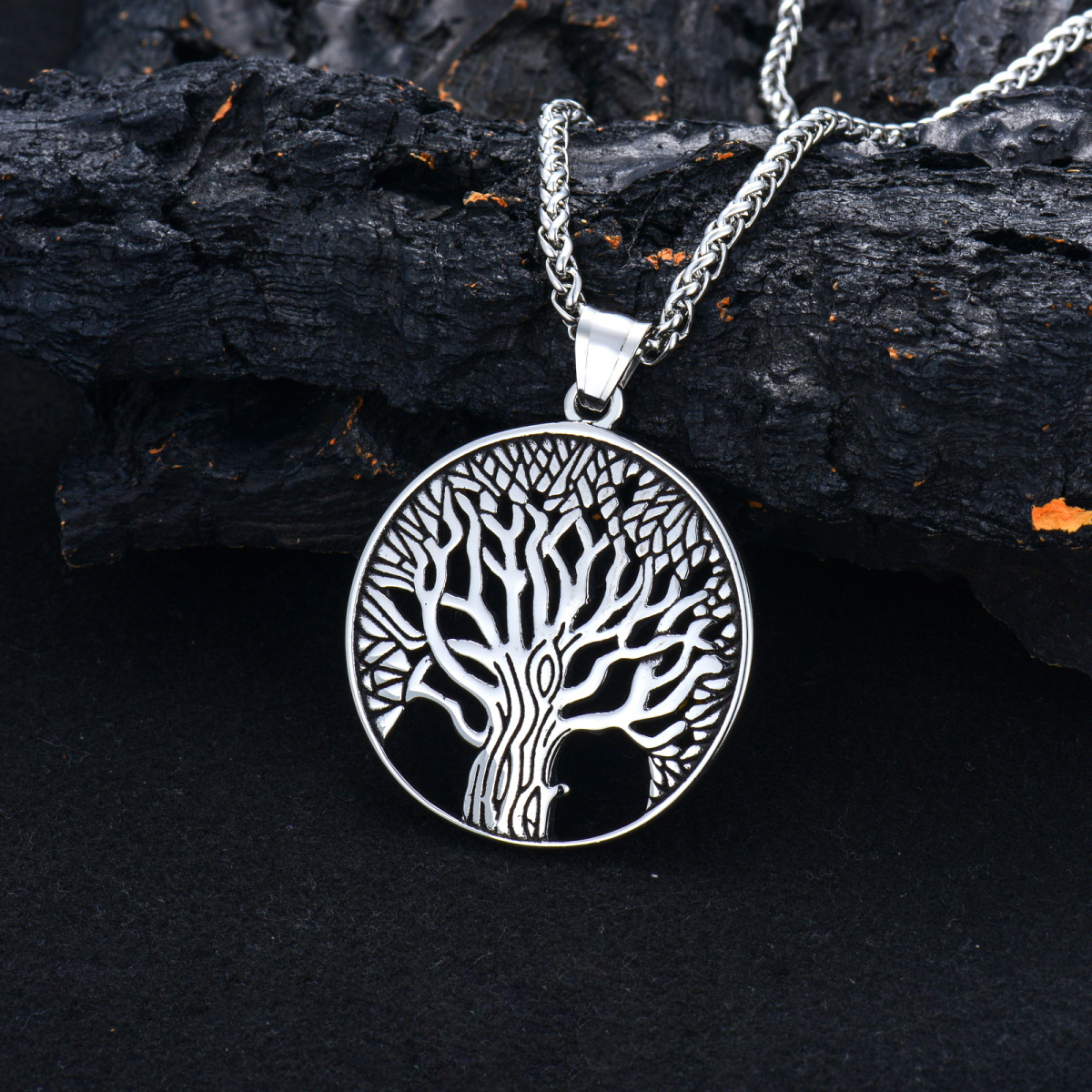 Stainless Steel with Retro Silver Plated Tree Of Life Pendant Necklace for Men-6