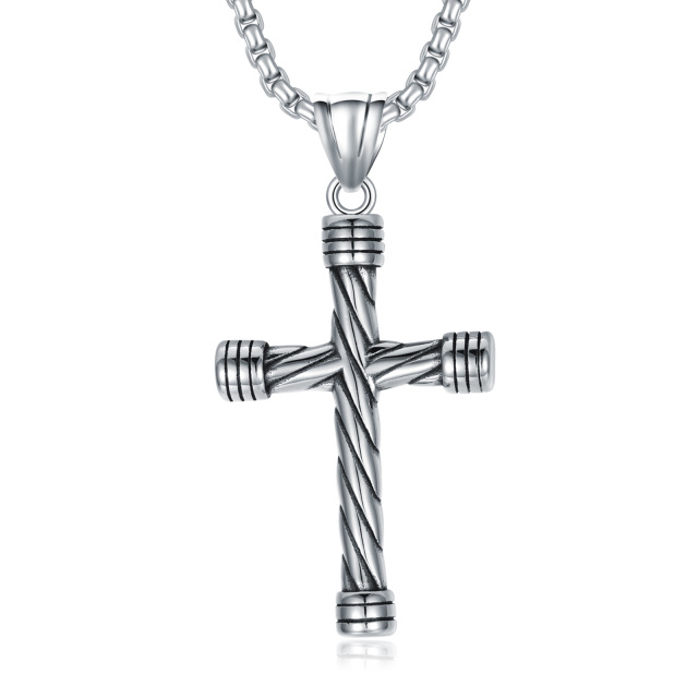 Stainless Steel with Retro Silver Plated Cross Wheat Chain Necklace for Men-0