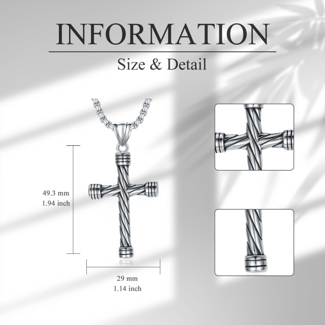 Halskette aus Edelstahl mit versilbertem Retro-Kreuz und Weizenkette für Herren-2