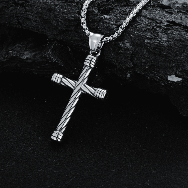 Stainless Steel with Retro Silver Plated Cross Wheat Chain Necklace for Men-4