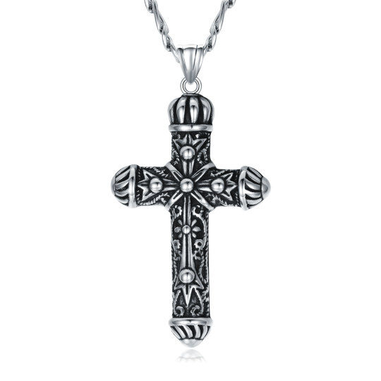 Collier avec pendentif croix plaqué argent rétro en acier inoxydable pour hommes