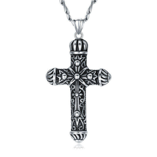 Collier avec pendentif croix plaqué argent rétro en acier inoxydable pour hommes-1