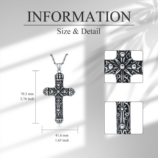 Collier avec pendentif croix plaqué argent rétro en acier inoxydable pour hommes-3