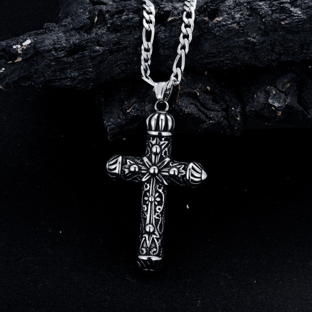 Stainless Steel with Retro Silver Plated Cross Pendant Necklace for Men-5