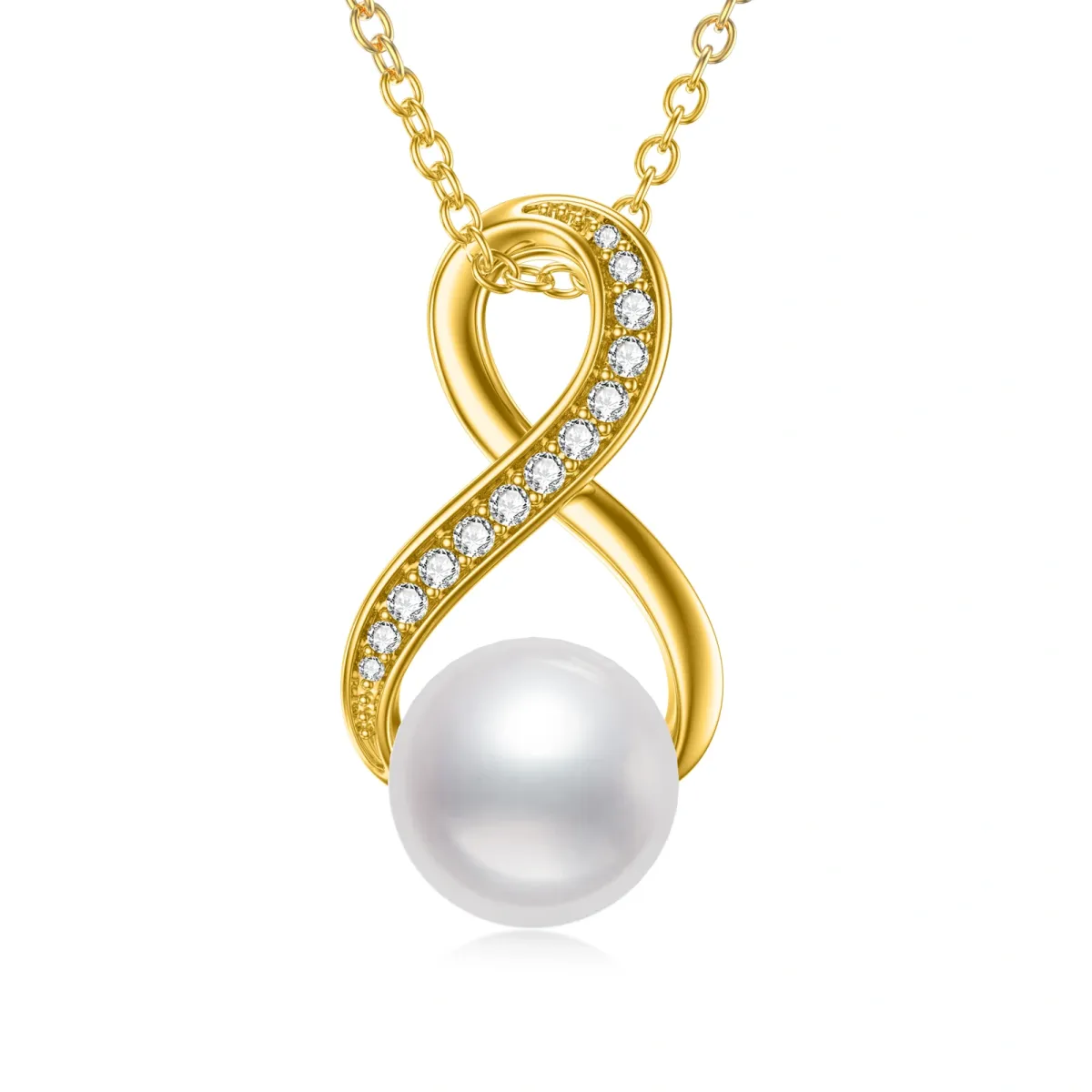 14K Gold Moissanite & Pearl Infinite Symbol Pendant Necklace-1