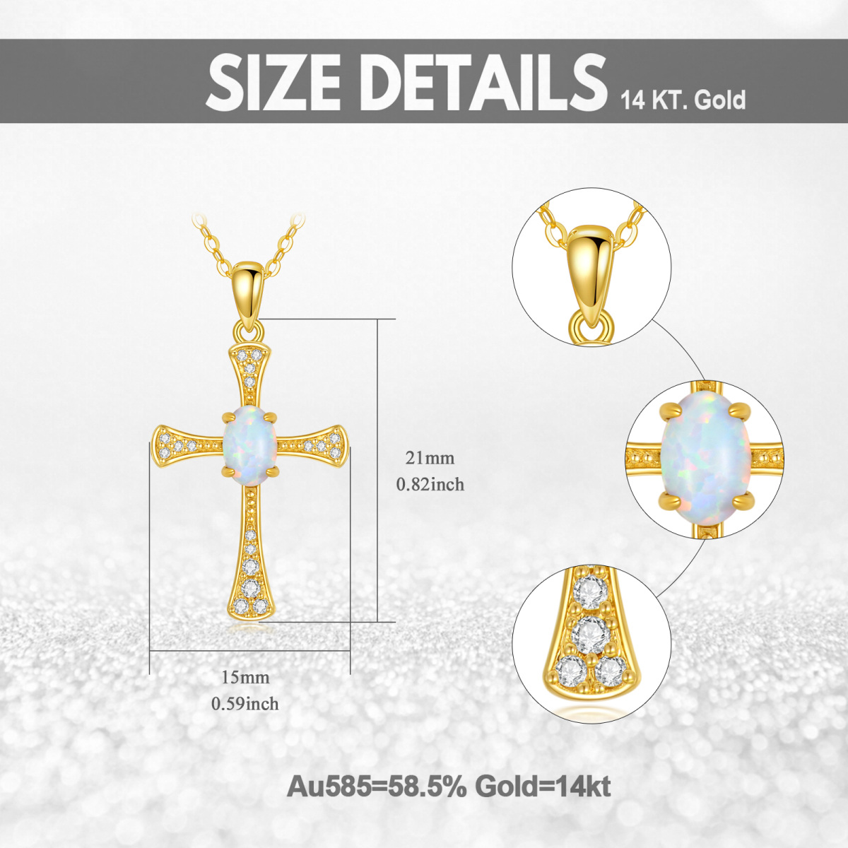 14K Gold Cubic Zirkonia & Opal Kreuz Anhänger Halskette-6