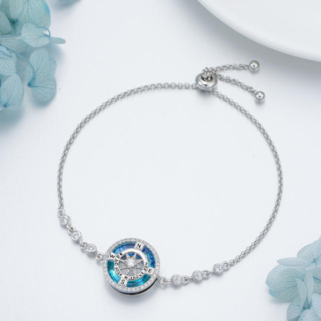 Pulseira de prata esterlina com pingente de bússola em forma de cristal circular e zircóni-3