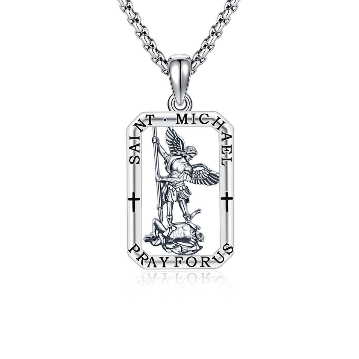 Sterling Silver Saint Michael Pendant Necklace with Engraved Word-1