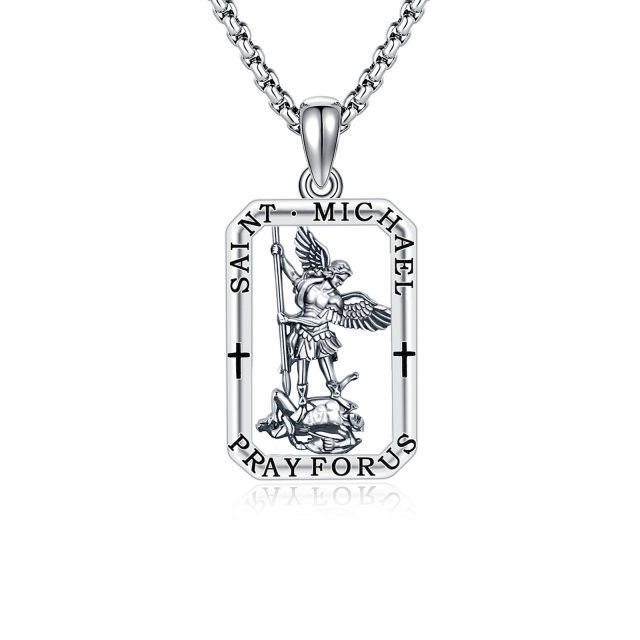 Sterling Silver Saint Michael Pendant Necklace with Engraved Word-0