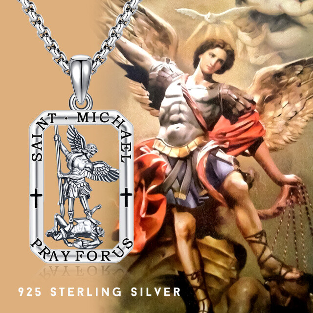 Sterling Silver Saint Michael Pendant Necklace with Engraved Word-3