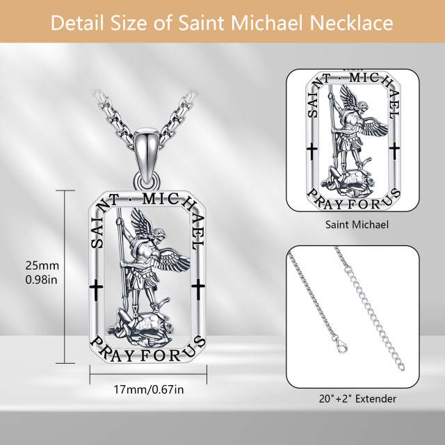 Sterling Silver Saint Michael Pendant Necklace with Engraved Word-6