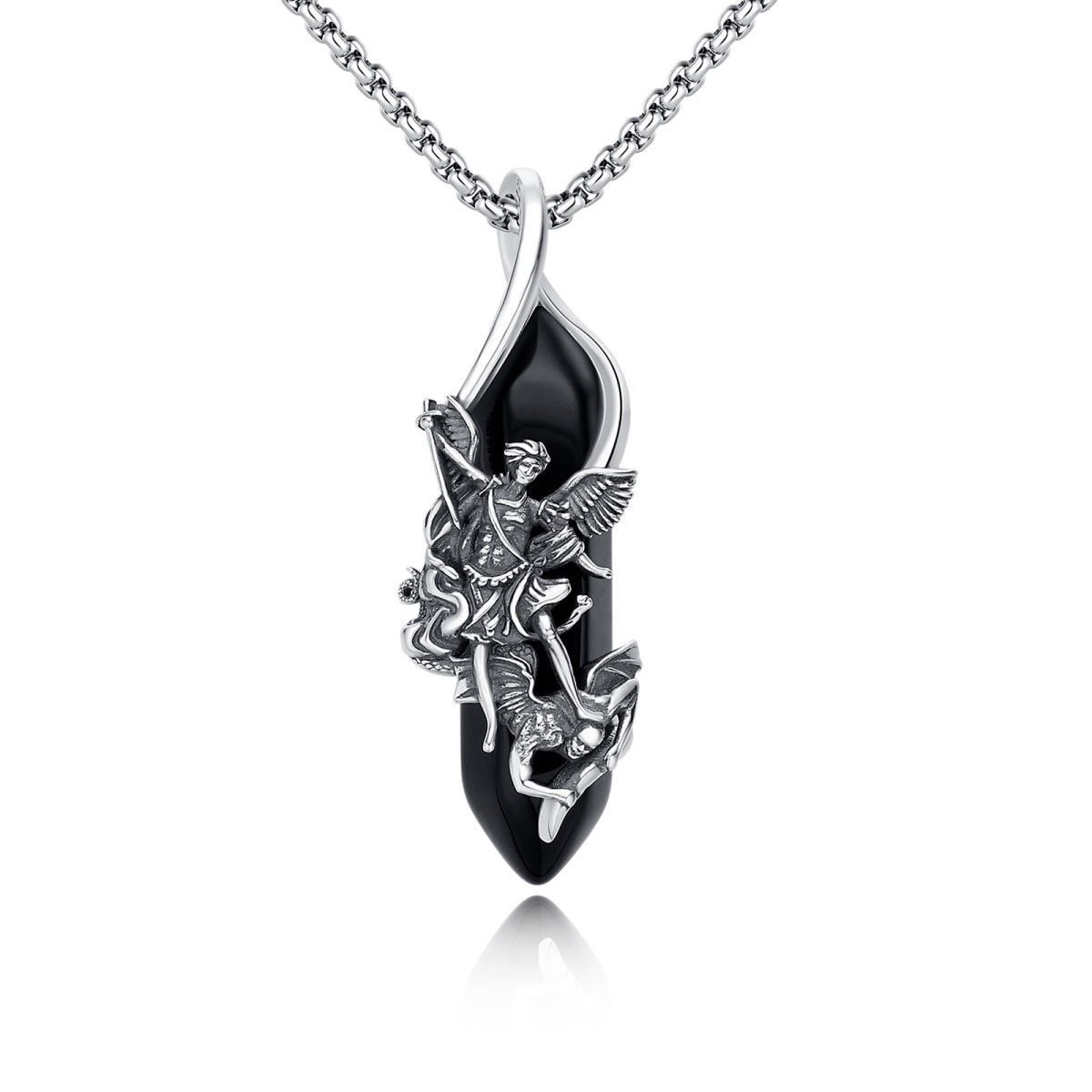 Sterling Silver Saint Michael Crystal Pendant Necklace-1