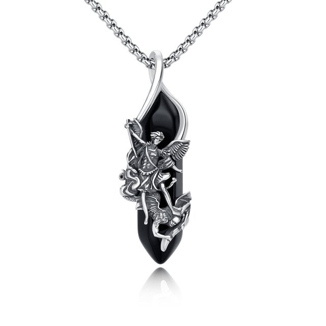 Collana con ciondolo di cristallo San Michele in argento sterling-1