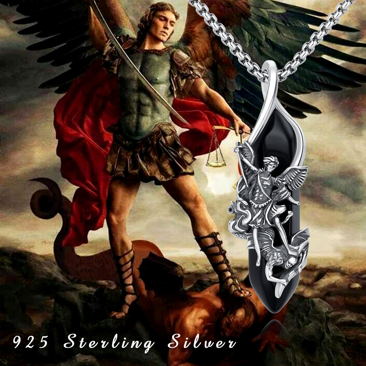 Sterling Silver Saint Michael Crystal Pendant Necklace-7