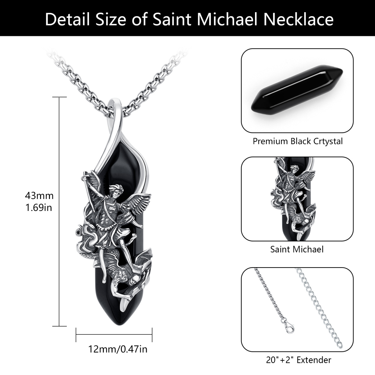 Collier en argent sterling avec pendentif en cristal Saint Michel-5